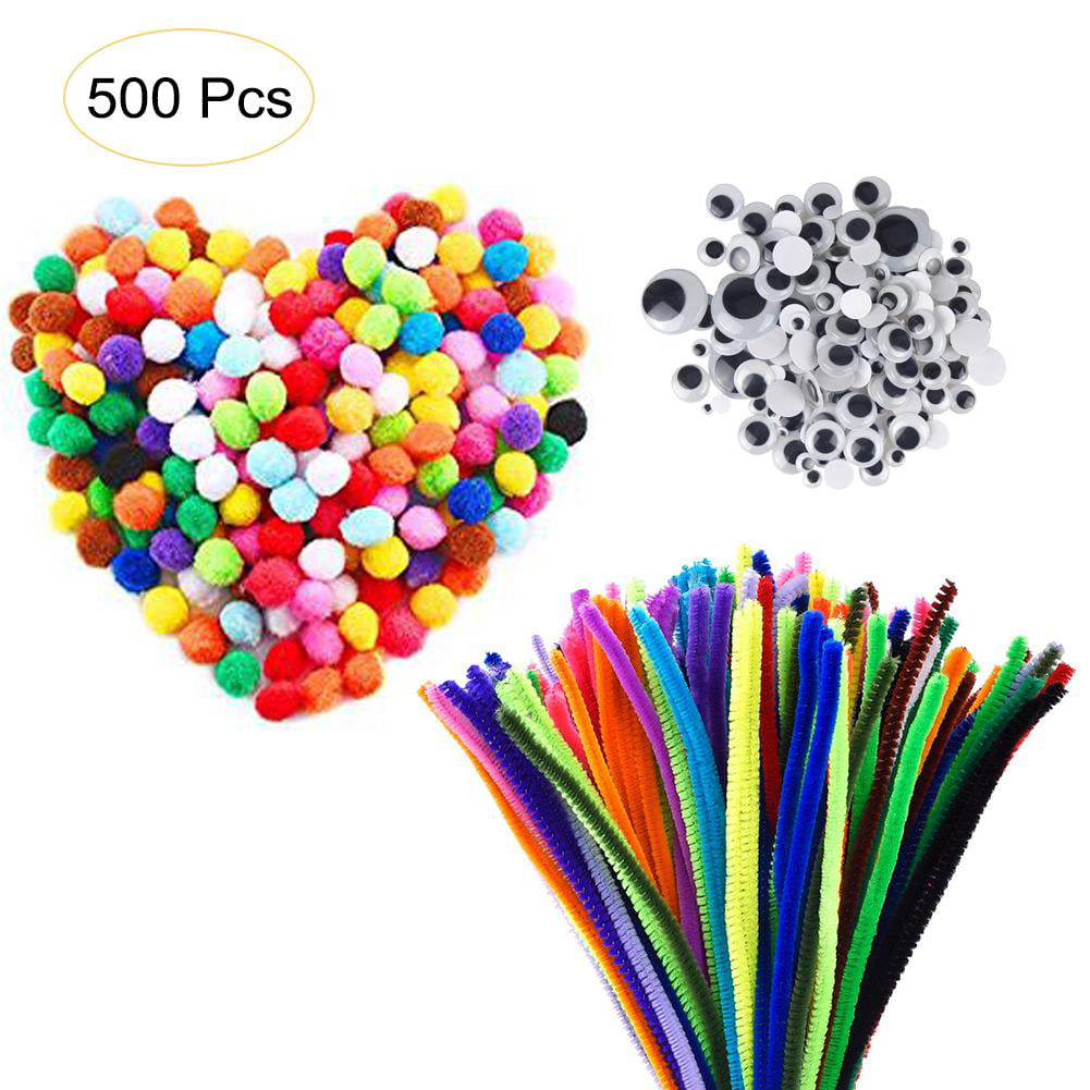 250pcs Pom Poms for DIY Art Craft Decorations 150Pcs Wiggle Eyes 500Pcs Pipe Cleaners Craft Pipe Cleaners Pipe Cleaners Craft Supplies Including 100Pcs Pipe Cleaners