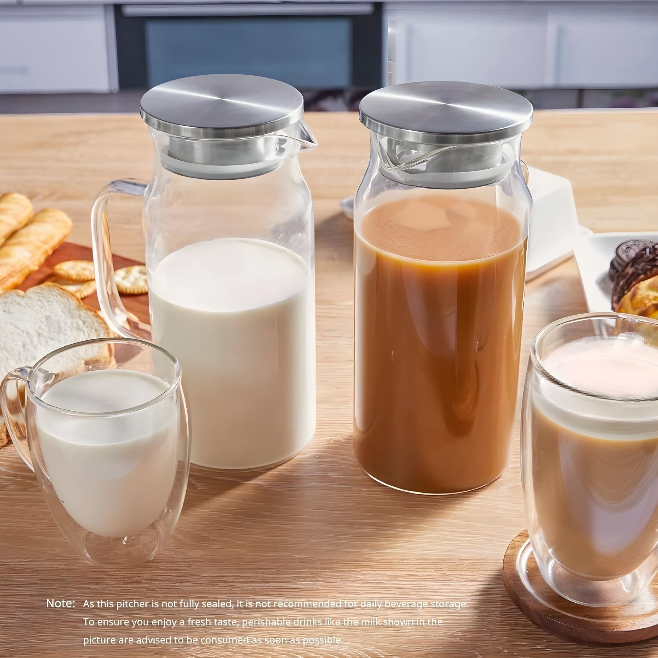 ACDANC 2 Pack 1.2 Liter 40 Oz Small Glass Pitcher with Lid and Handle,Glass Carafe Water Pitcher for Hot/Cold Water,Iced Tea,Drinks,Coffee,Juice and Homemade Beverage
