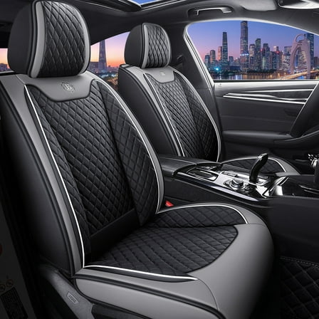 Tuqiang Car Seat Covers Leather for Hummer for H3 2006-2010 Premium Automotive Interior Covers 5-Seat Full Set Black and Gray