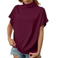 thumbnail image 2 of WCJM Essentials Women's Short-Sleeve Crewneck Solid T-Shirt Women's Short Sleeve T-Shirt Women's Summer Solid Color High Neck Loose Casual Short Sleeved T Shirt Top, 2 of 5