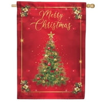 America Forever Merry Christmas House Flag 28 x 40 Inch Double Sided Outdoor Yard Christmas Decorations Vintage Winter Holiday Ornament Star Red Christmas Tree Flag