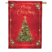 America Forever Merry Christmas House Flag 28 x 40 Inch Double Sided Outdoor Yard Christmas Decorations Vintage Winter Holiday Ornament Star Red Christmas Tree Flag