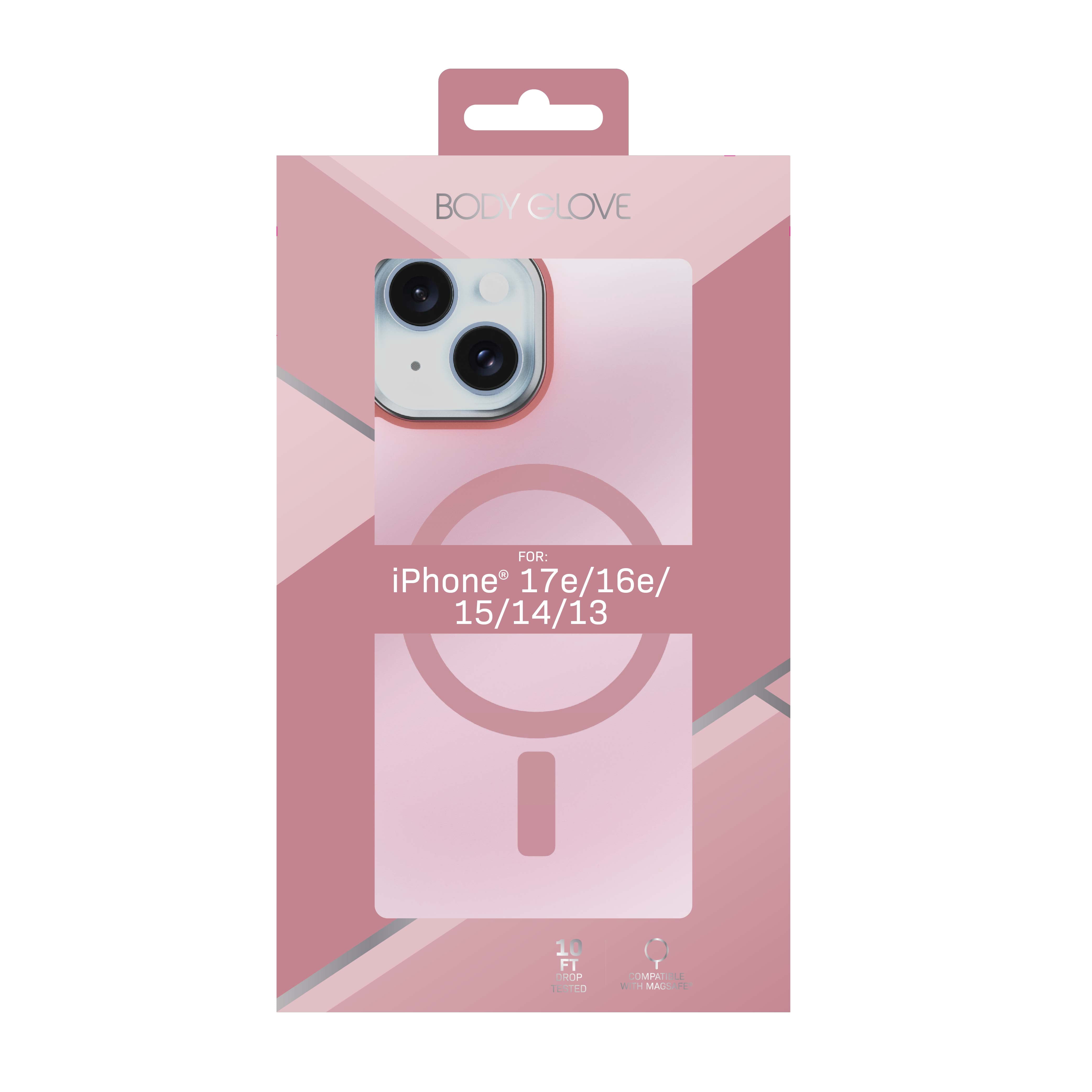 Body Glove Reflector Phone Case for iPhone 17e / 16e / 15 / 14 / 13, MagSafe Compatible - Metallic Rose Gold