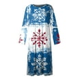 thumbnail image 3 of Women's Casual Crew Neck Christmas Print Mid-Length Dress with Pockets, Long Sleeve Holiday Party Dress with Festive Pattern, A-Line Swing Vintage Style,Sky Blue,Size M, 3 of 4