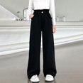 thumbnail image 2 of CPNG Girls Casual Pants Elastic High Waist Straight Wide Leg Pants with Frayed Edge Lightweight Breathable Streetwear Pants, 2 of 7
