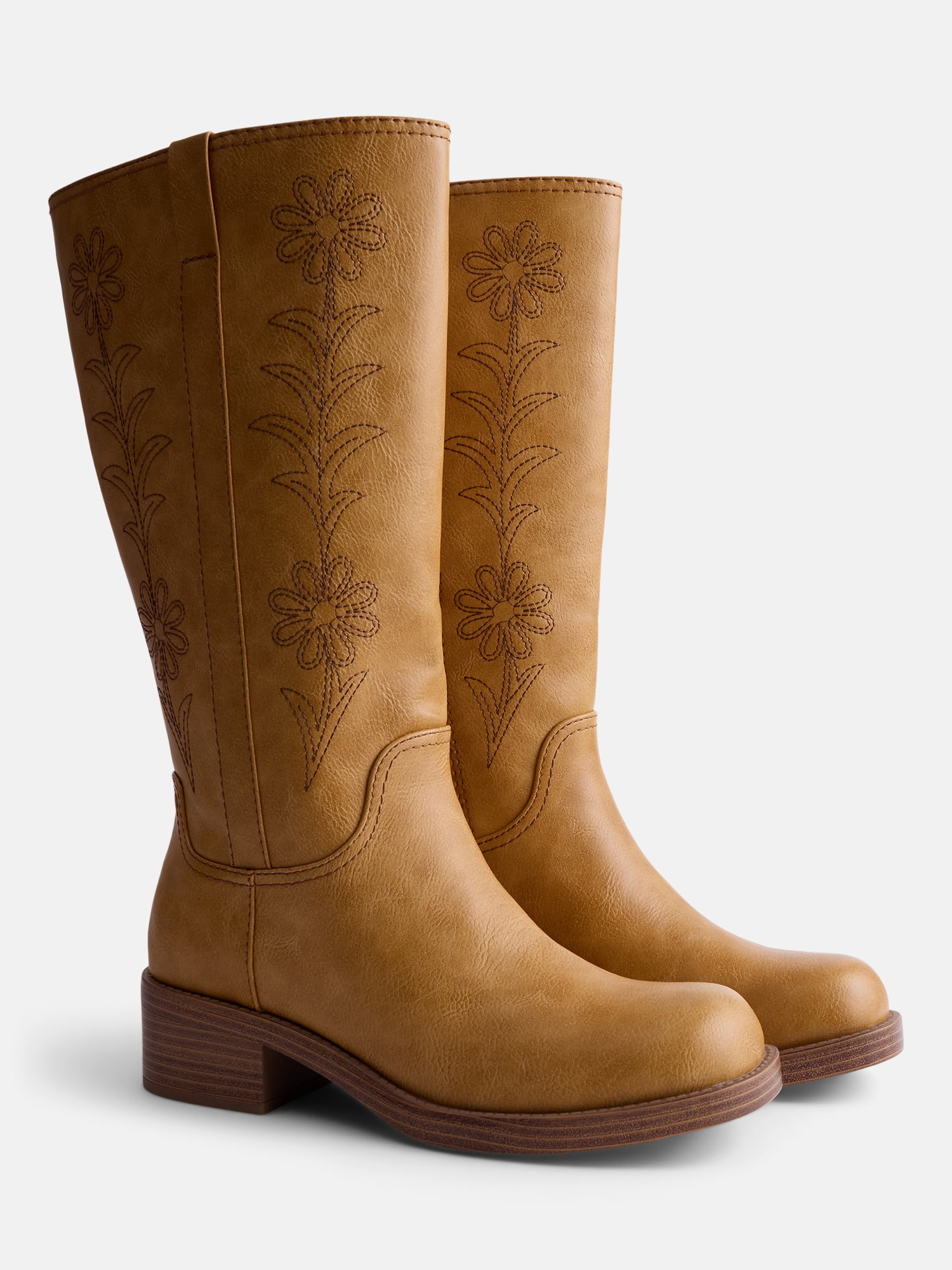 No Boundaries Women's Floral Embroidered Block Heel Boots