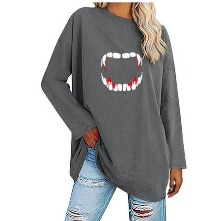

Woman s Halloween Graphic Plus Size Loose Fit Blouses Pullover Casual Round Neck Sweatshirt Tops Long Sleeved Printing Stitching Sweater T Shirt Top