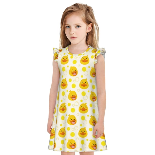 Balery Ducky Cartoon Camisón de princesa para niñas, pijama de algodón con mangas abullonadas, suave y bonito.-Medium
