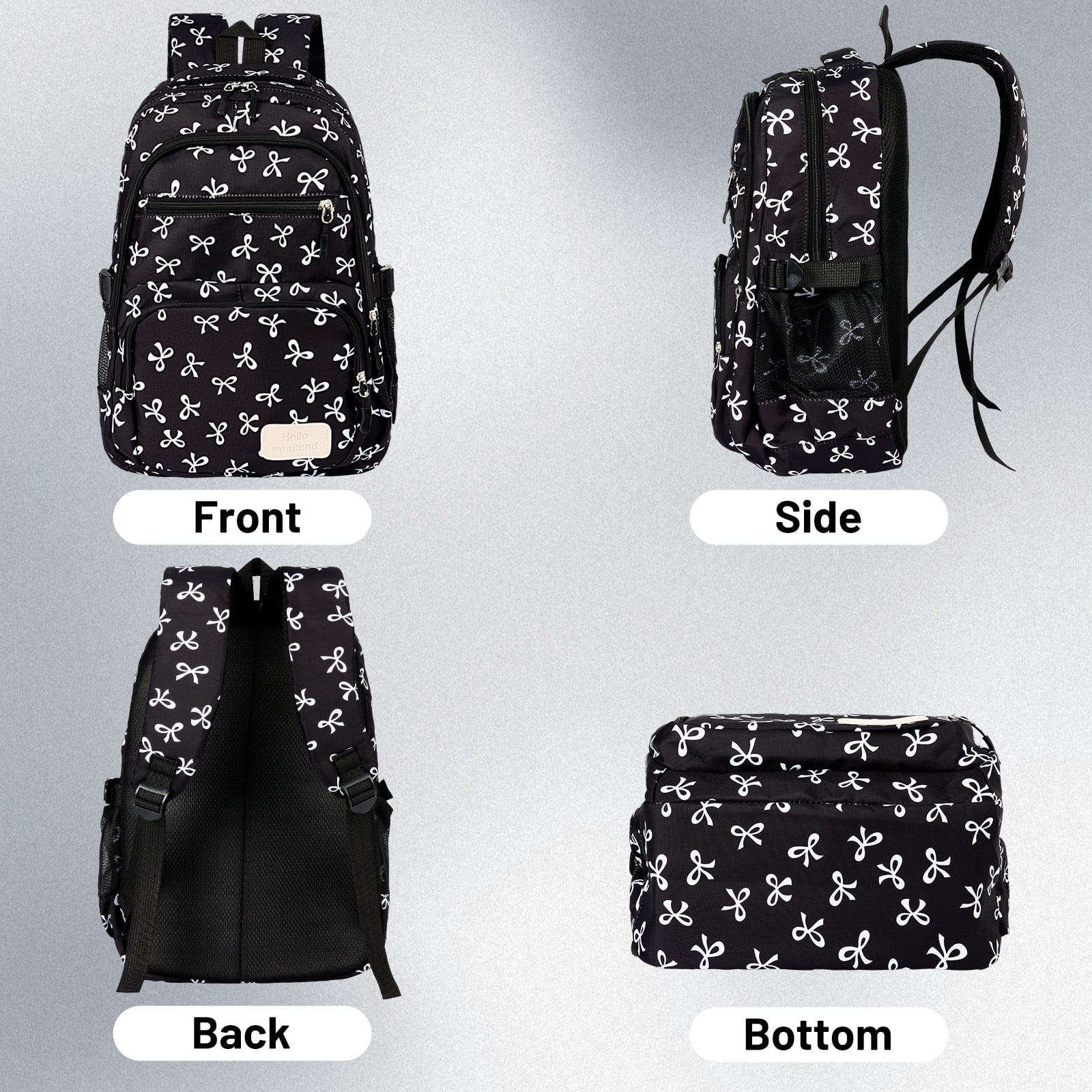 Dakimoe School Backpack Set with Cute Bow, Lightweight Bookbag - Black, Perfect for Elementary &  Middle School  Ages 4-12