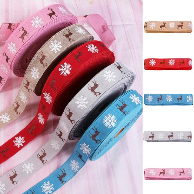 Vaidha 10m Long Deer Snowflake Ribbon Home Printing Christmas Tree Decoration Ribbon