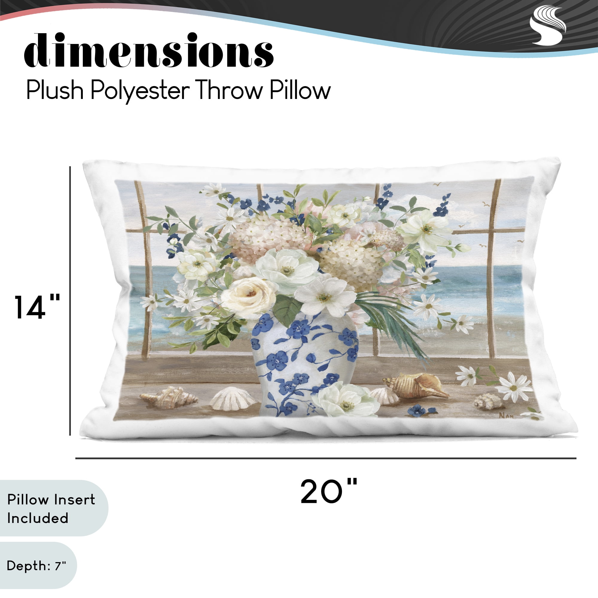 Stupell Industries Seashells & Flowers Windowsill Decorative Printed Throw Pillow, design by Nan, 14 x 7 x 20