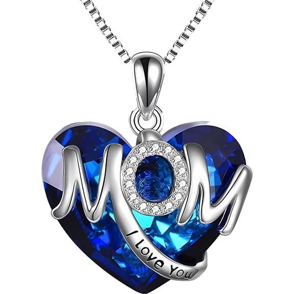 ICTPTOSL Mother Day Gifts for Mom I Love You Mom Sterling Silver Heart Pendant Necklace with Crystals from Austria, Mother's Day Anniversary Birthday Jewelry Gifts for Women Mom Mama Nana