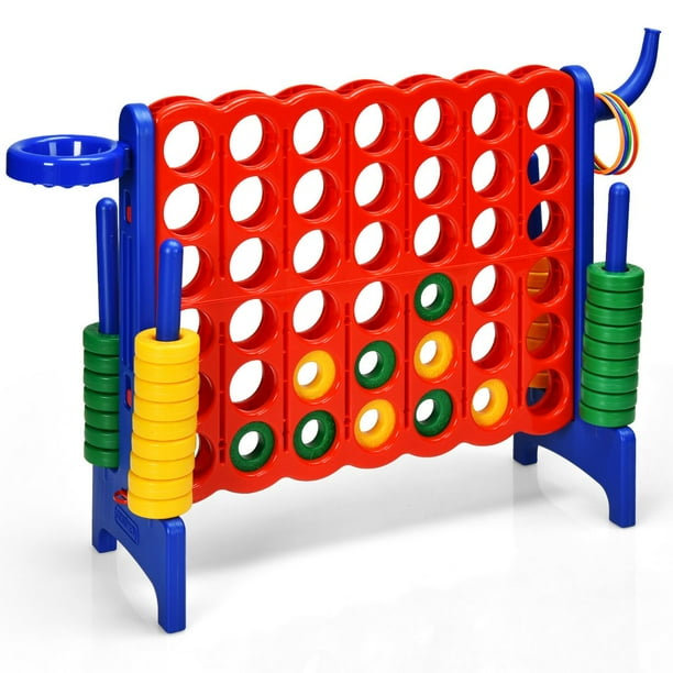 Set Conecta 4 Gigante Costway para Niños y Adultos Juego de Exterior 74 cm 42 Piezas Azul