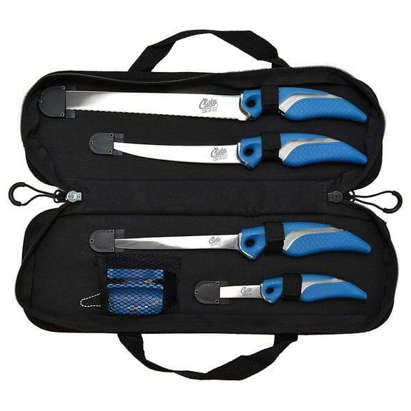 Fishing Knife Set 6 Piece - Fillet & Boning Knives with Sharpener & Case Blue 6"