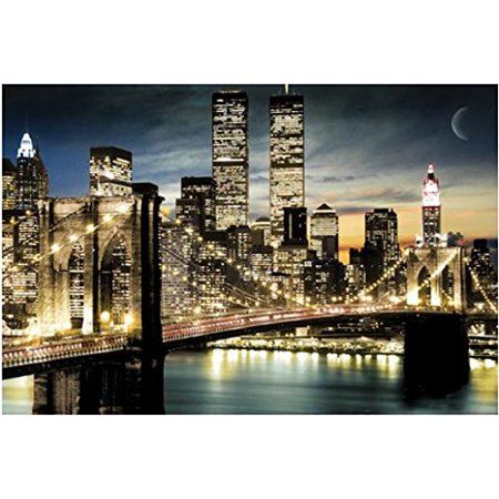 Manhattan Lights New York City Skyline 36x24 Art Poster Print Brooklyn Bridge World Trade Center Tw (Best City Skylines In The World)