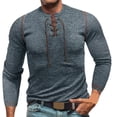 thumbnail image 3 of Zedker Mens Long Sleeve T-Shirts Casual Waffle Lace Up Cotton Shirts Crewneck Henley Outdoors Pullover Tops, 3 of 9