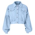 thumbnail image 4 of Scyoekwg Fall Coats for Women Ladies Fashion Solid Color Corduroy Jacket Drop Shoulder Long Sleeve Short Coat Fall Clothes Blue S, 4 of 7