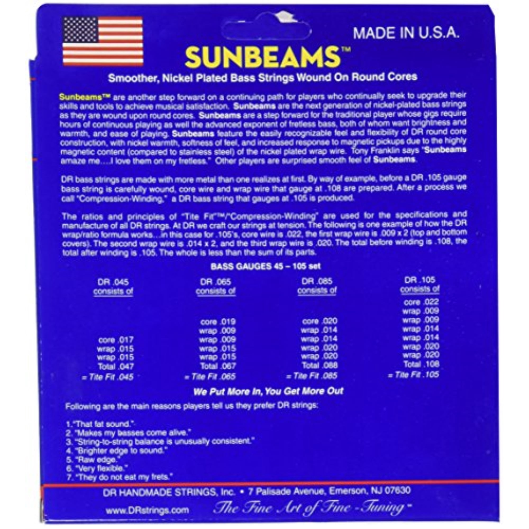DR Strings Sunbeam - Nickel Plated Round Core Bass 40-100
