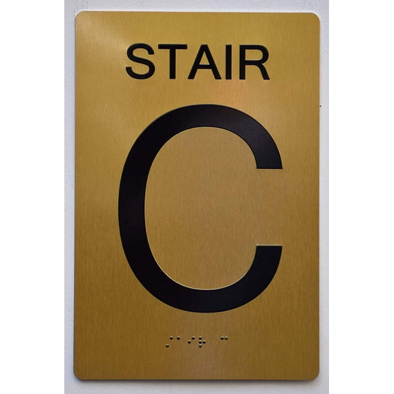 Stair C Sign- Gold (Aluminium, Gold/Black,Size 6X9) The Sensation line