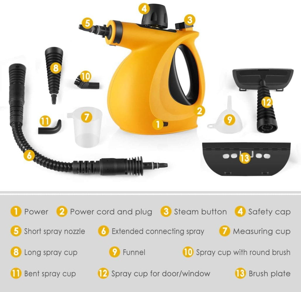 Patio Handheld Pressurized with 9-Piece Accessory Set Purpose and Multi-Surface All Natural for Home KoolaMo Steam Cleaner Auto 
