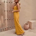 thumbnail image 6 of Jinhomg Dressy Strapless Jumpsuits for Women Summer Elegant Pleated Front Wide Leg One Piece Palazzo Pants Rompers Yellow XL, 6 of 10