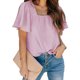 thumbnail image 1 of Camiseta de manga corta con dobladillo suelto, cómoda, con escote cuadrado fruncido, mangas abullonadas, informal, holgada, para mujer, niña, verano, rosa, XL, 1 of 5