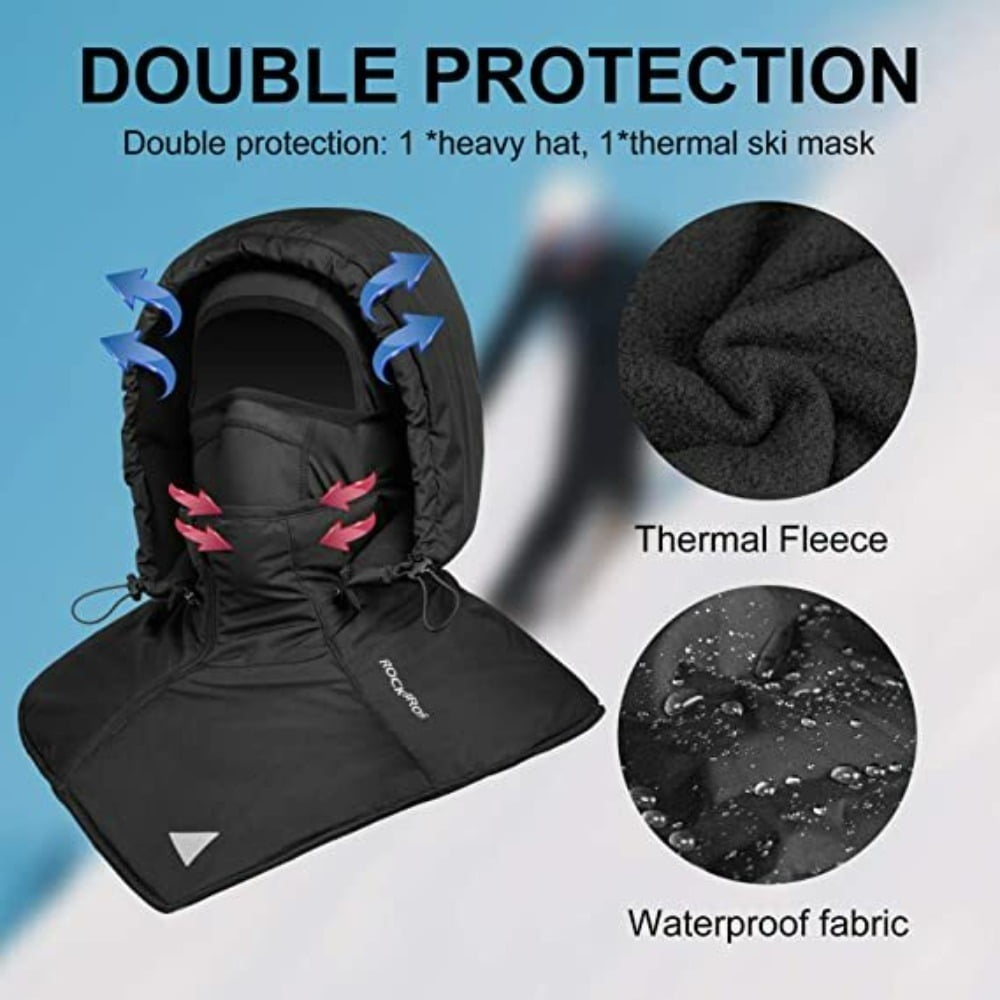 ROCKBROS Winter Ski Head Cover Thermal Fleece Balaclava Breathable Ski Face Mask Unisex with Hood Outdoors Sport Running Cycling Snow Skiing