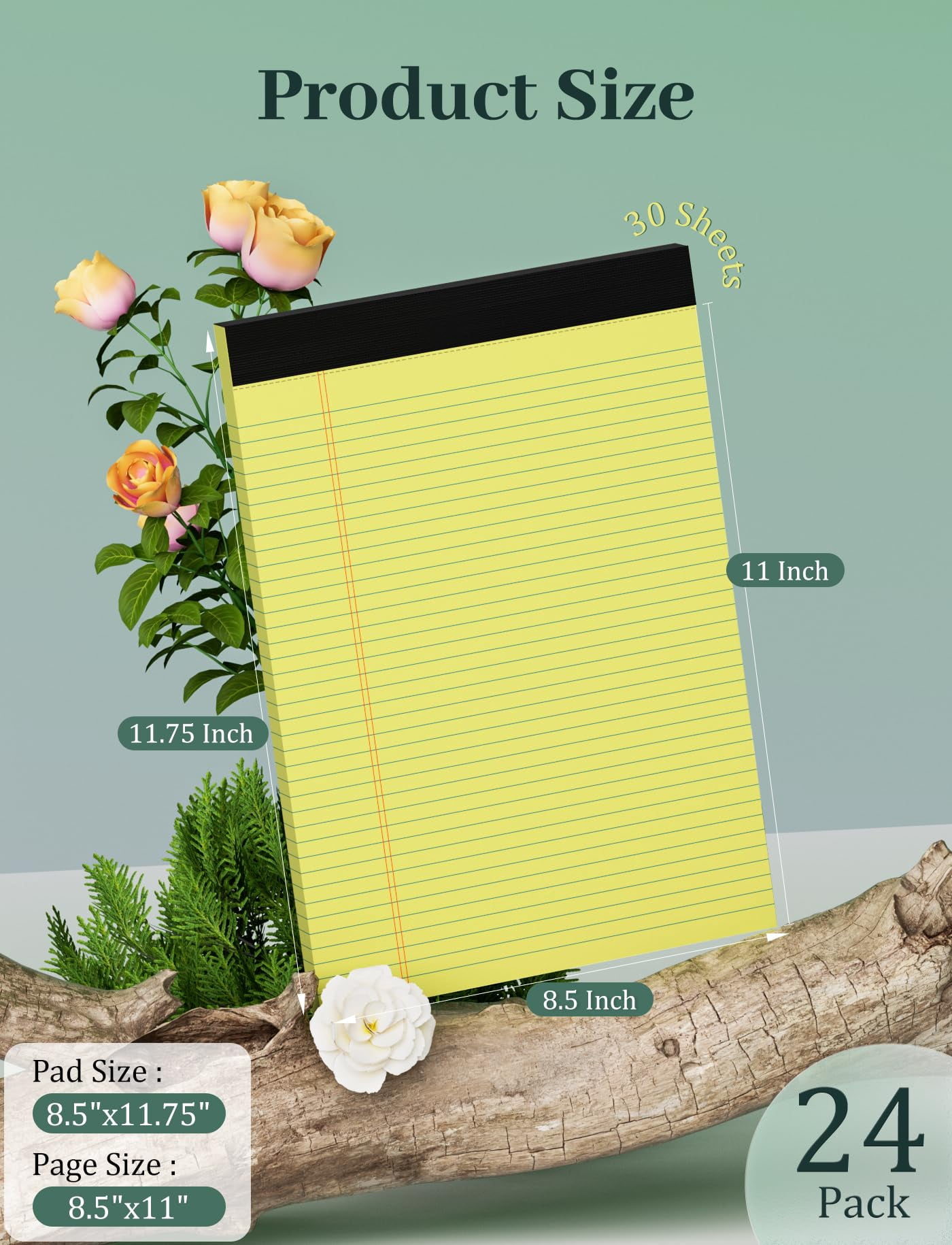 24 Pack Yellow Legal Pads 8.5 X 11 Letter Size Lined Writing Note Paper 8.5 11 College Ruled Pad Tablets 8.5 11 30 Sheets Per Notepads