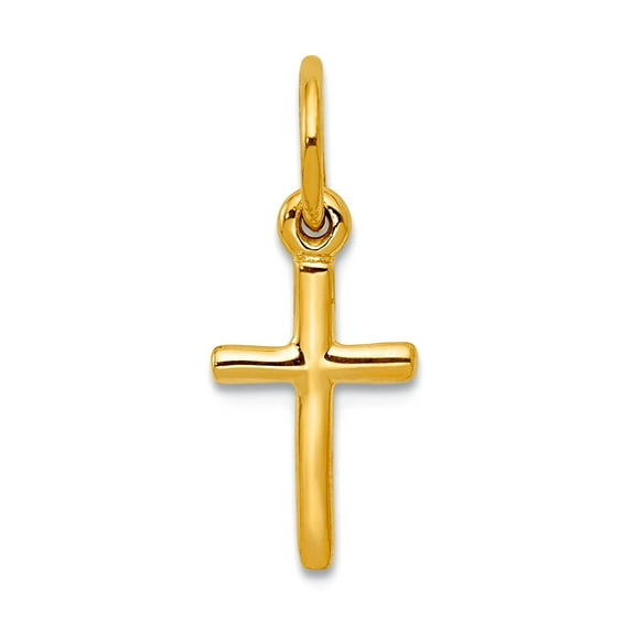 14k Yellow Gold Solid Polished Small Religious Faith Cross Charm 7.3x18.1mm Pendant Necklace for Women