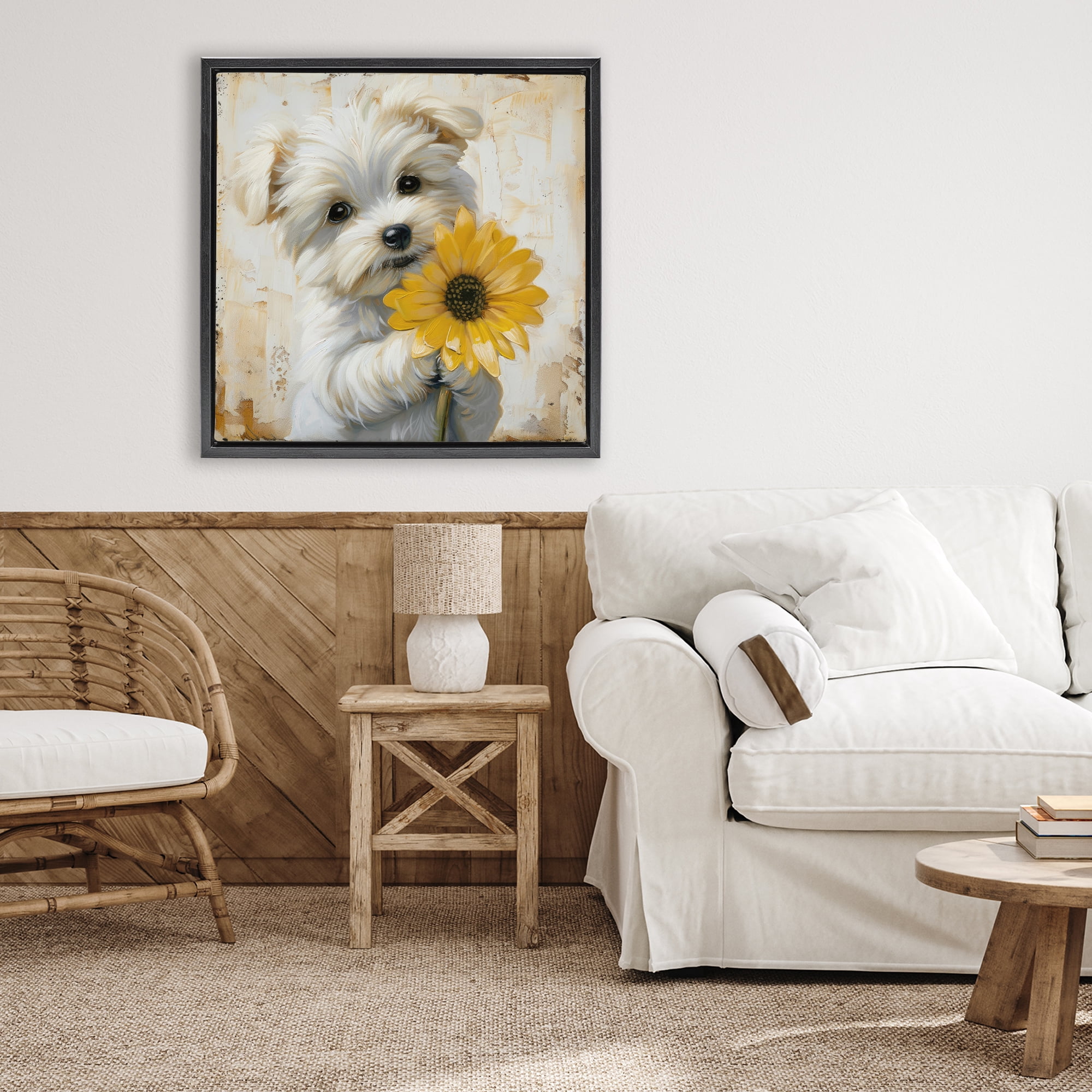 Stupell Industries Little Lucky Puppy Black Framed Floater Canvas Wall Art, design by Tina LeCour