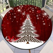 Christmas Fitted Tablecloth Round with Elastic Indoor Outdoor Table Cover Round Elastic Tablecloths for Tables Waterproof Wipeable Table Cloths for,Picnic,Kitchen,Dinner (44"-48")