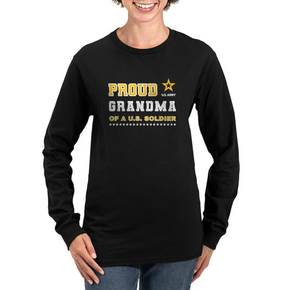 CafePress - Proud Grandma Of A Soldier White And Gold Long Sleeve T Shirt - Women's Long Sleeve Graphic Tee Casual Fit