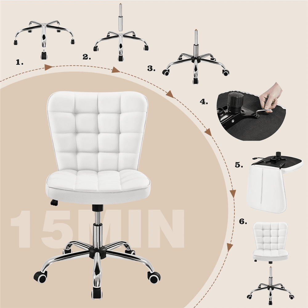 Alden Design Modern Tufted Faux leather Armless Desk Chair for Home Office, White