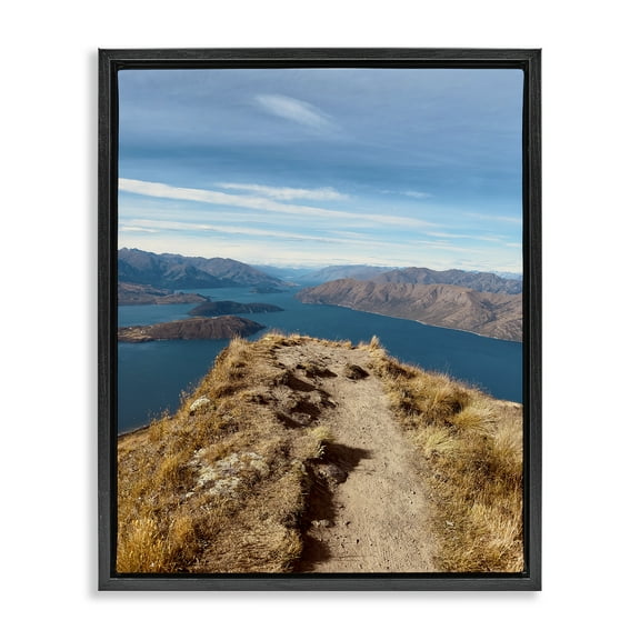 Stupell Industries Cliffs over Blue Sea Landscape Photography Black Floater Framed Art Print Wall Art, 17 x 21