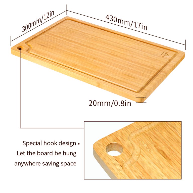 SKY LIGHT Cutting Board for Kitchen - Organic Bamboo Chopping Boards With  Juice Groove and Hook, Reversible Wooden Carving Board for Meat Cheese and  Vegetables 