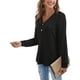 thumbnail image 3 of Camiseta de manga larga de color sólido con cuello en V para mujer, blusa suelta informal, negro, L Speravity AP003714-03, 3 of 5