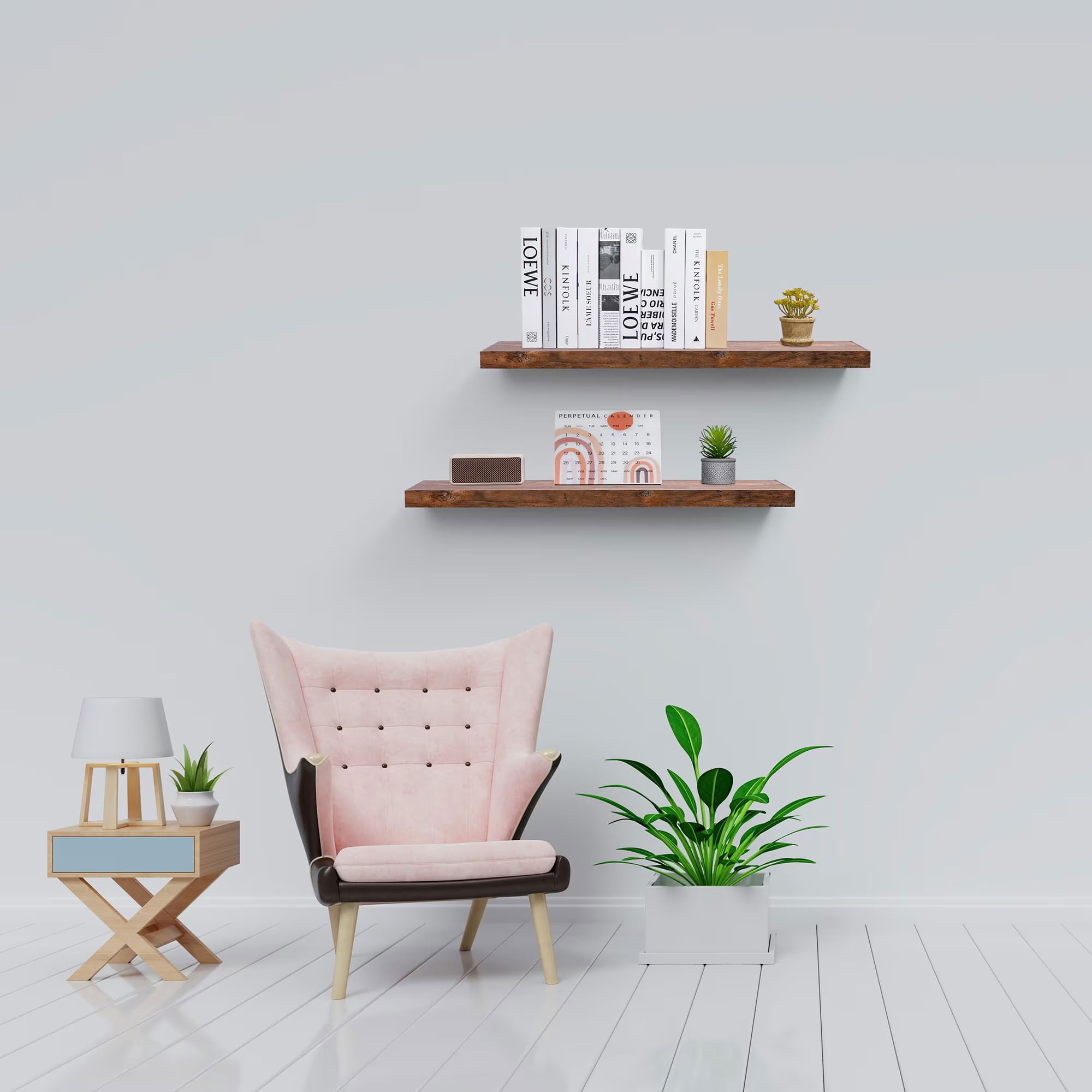 MAYEERTY 2-Piece Floating Shelves, Extra Wide 9" Deep Wood Mounted Display Rack with Invisible Brackets, for Living Room Bedroom Kitchen