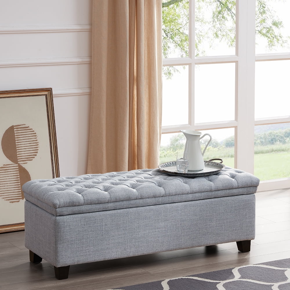 or Bedroom with Storage Entryway Brentwood BELLEZE Modern Luxury Button-Tufted Ottoman Bench Footrest Upholstered Linen Fabric Decor for Living Room Natural 