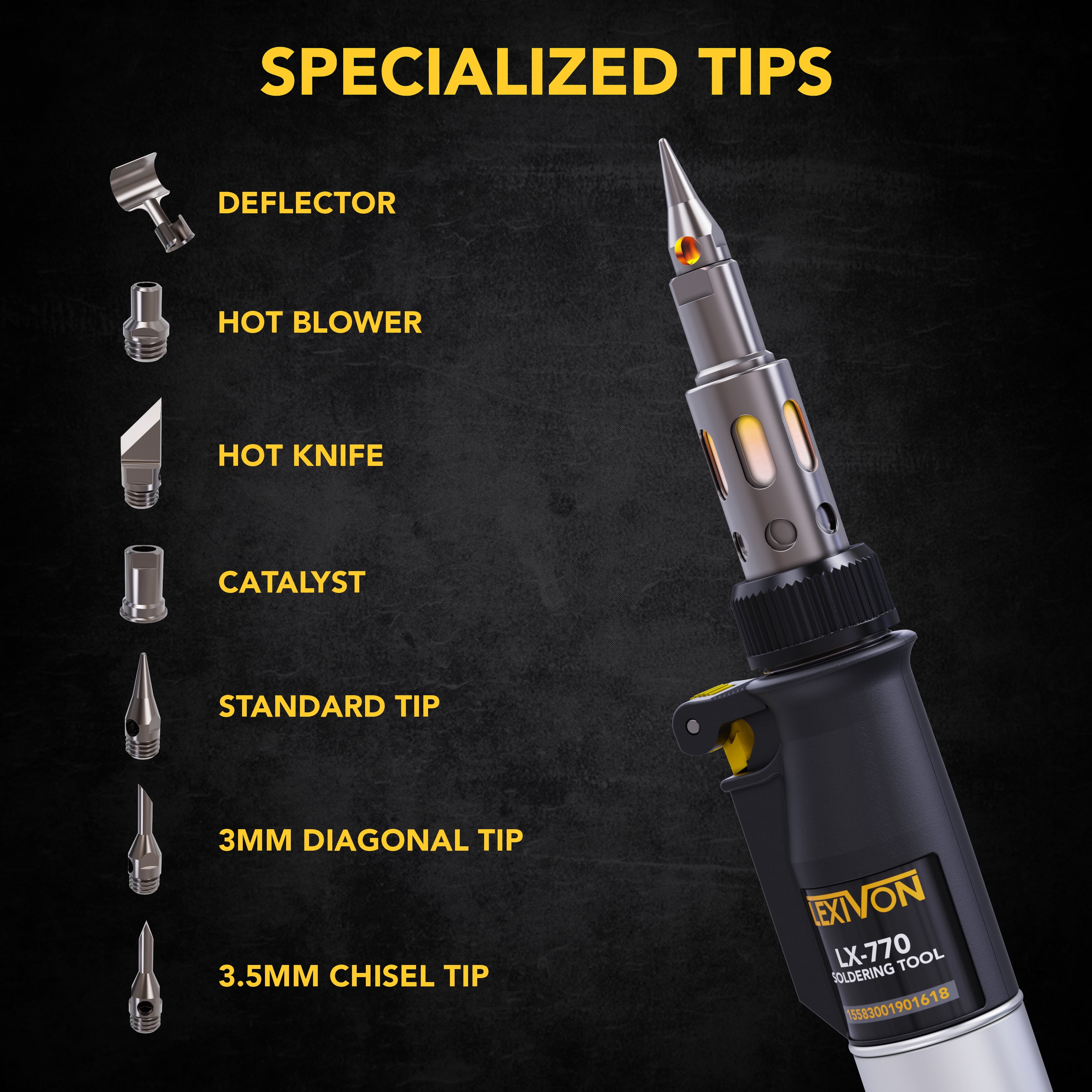 LEXIVON Cordless Soldering Iron Kit with 7 Tips, Adjustable Flame and Self-Igniting Trigger 125W