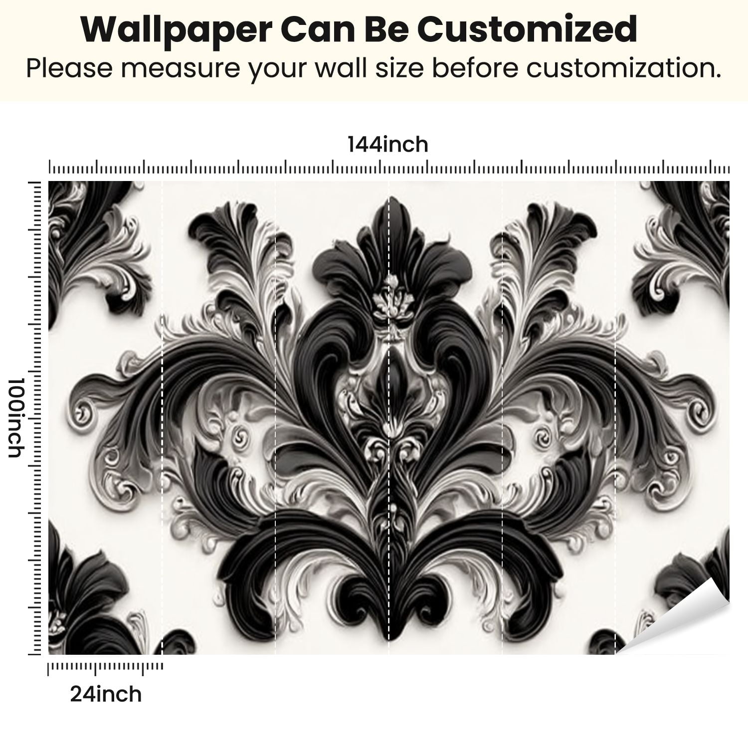 Peel and Stick Wallpaper Black White Damask Multicolor Floral Motifs Scrollwork Symmetrical Modern Art Wall Mural Decor Self Adhesive and Removable 100in x 144in