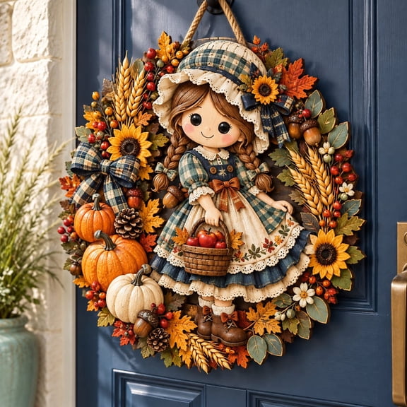 Thanksgiving Pilgrim Wooden Door Hanger Rustic Fall Decor for Home