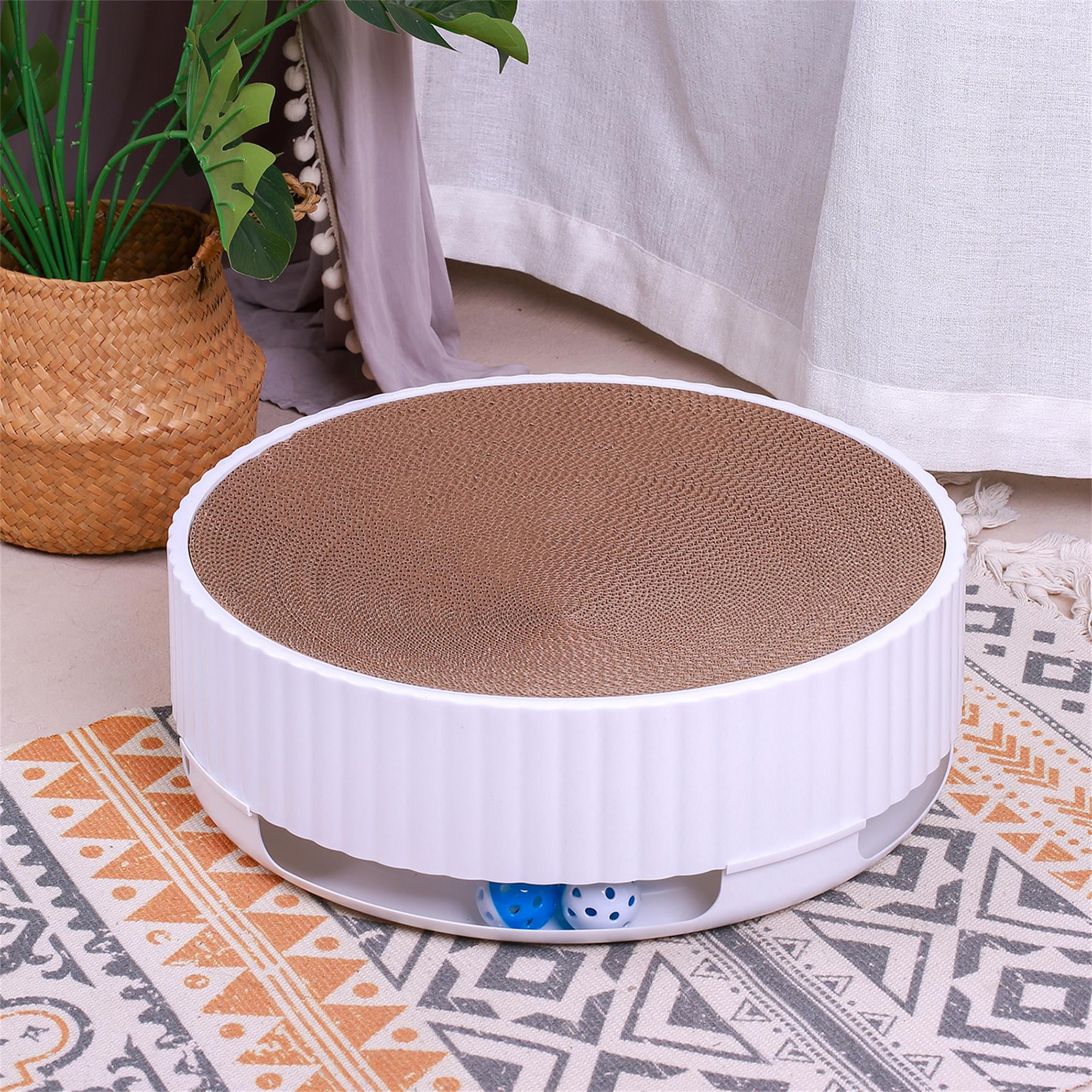 Pefilos 18" Cat Scratcher Toy with Bell Attachment, Cardboard Cats Scratching Post Bed Durable Scratch Kitties Wear-Resistant Supplies, White Pefilos 18" Cat Scratcher Toy with Bell Attachment, Cardboard Cats Scratching Post Bed Durable Scratch Kitties Wear-Resistant Supplies, White