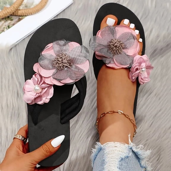 Aayomet Women Sandals Slippers For Women Ladies Summer Flip Flops Open Toe Flowers Bohemian Sandals Casual Shoes,Pink 7.5