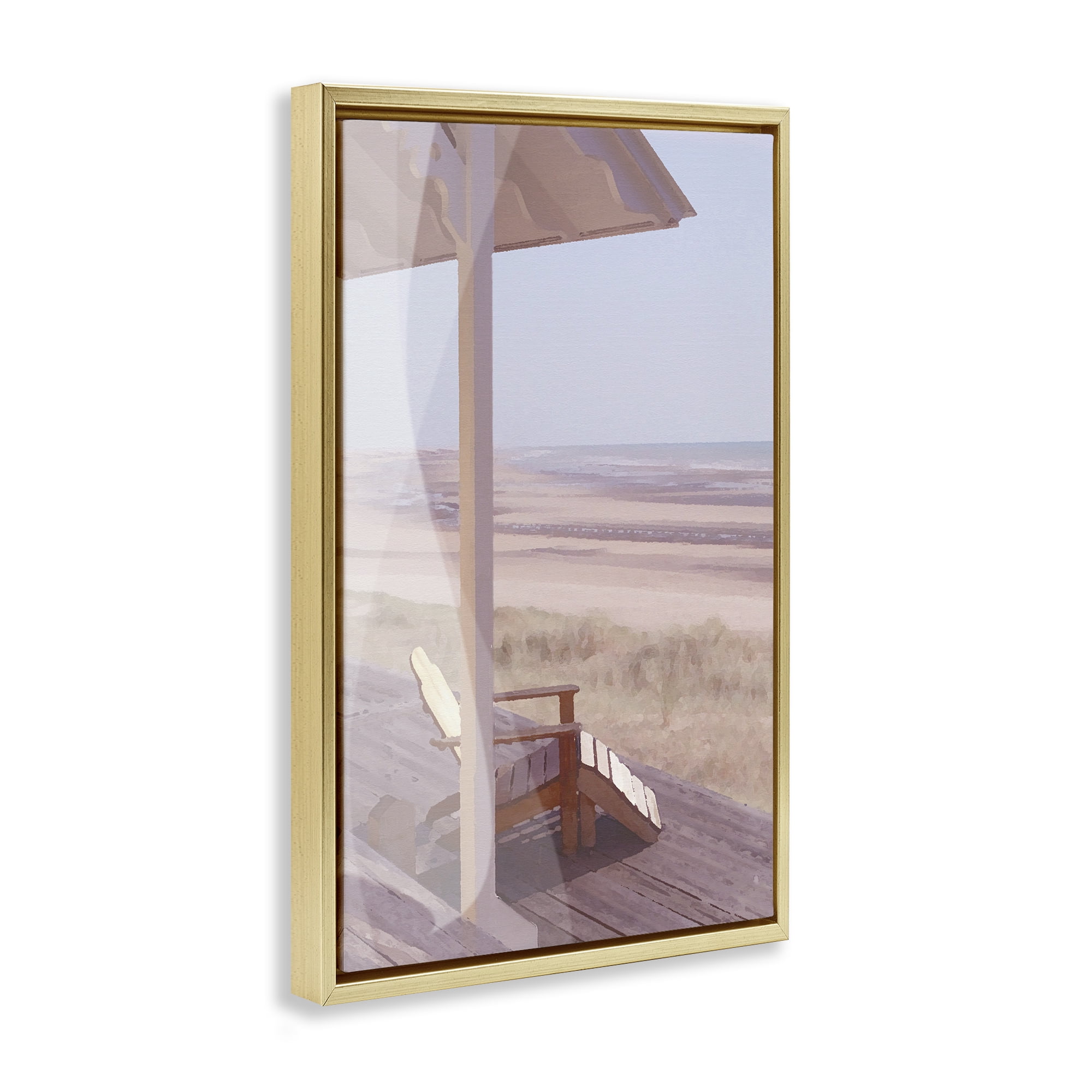 Stupell Industries Hamptons Beach House Landscape Painting Gold Floater Framed Canvas Art Print Wall Art, 21 x 31