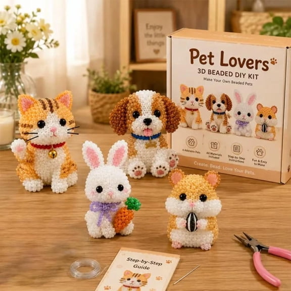 Tiny 3D Beaded Animal DIY Kit, Bead Embroidery Kit for Beginners, Animals Themed Beadwork Craft Set for Adults and Kids
