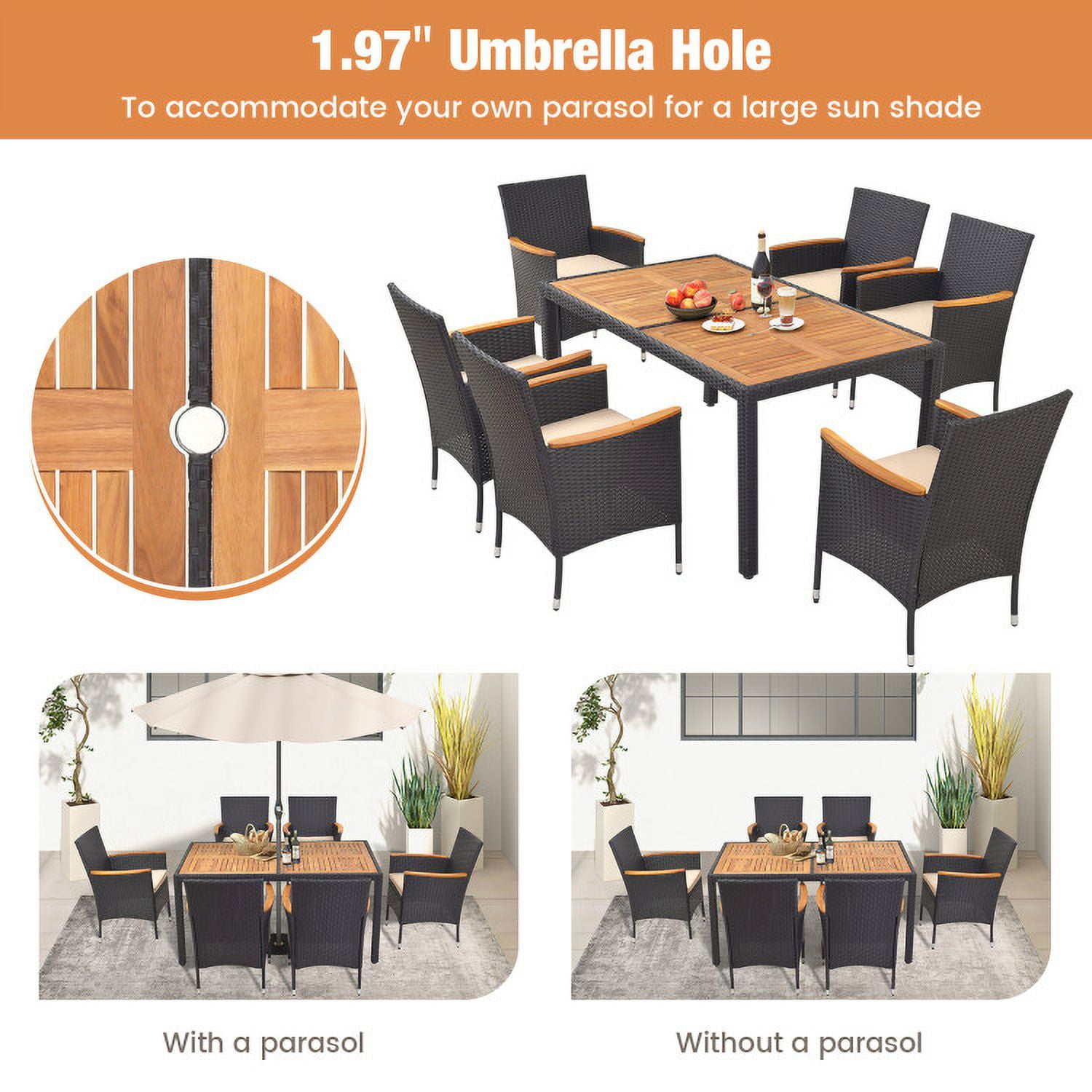 Aimee Lii 7 Pieces Outdoor Dining Set with Umbrella Hole for Backyard, Outdoor Patio Furniture Aimee Lii 7 Pieces Outdoor Dining Set with Umbrella Hole for Backyard, Outdoor Patio Furniture
