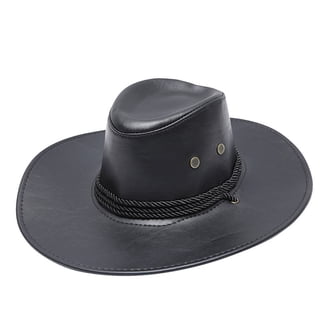 Genuine Black Leather Western Style Cowboy Hat with Conchos Band - XL / Black