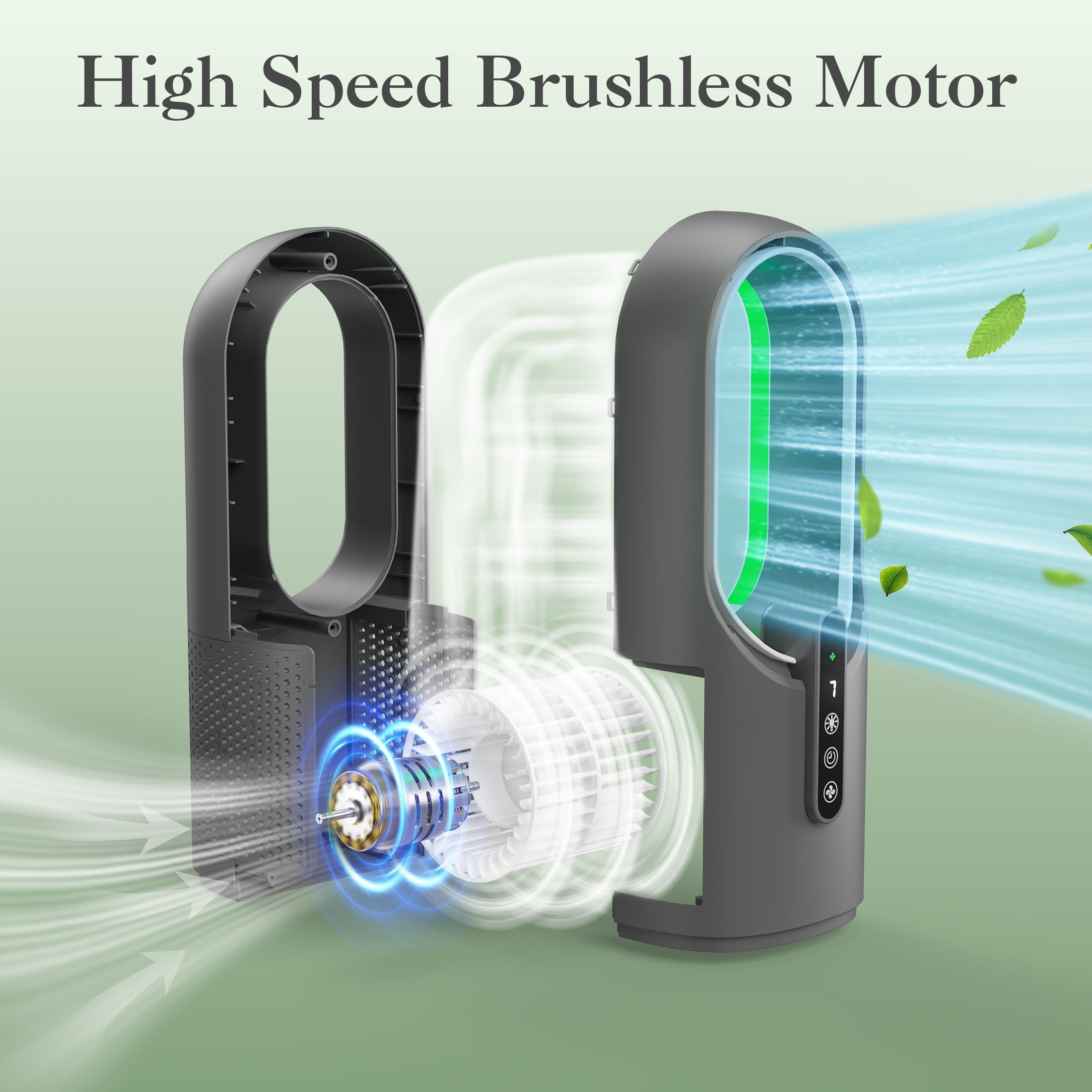 Better Homes & Gardens Bladeless Cooling Fan with LED Light, Quiet Desk Fan 3 Speeds, Portable Touch Control for Office Home