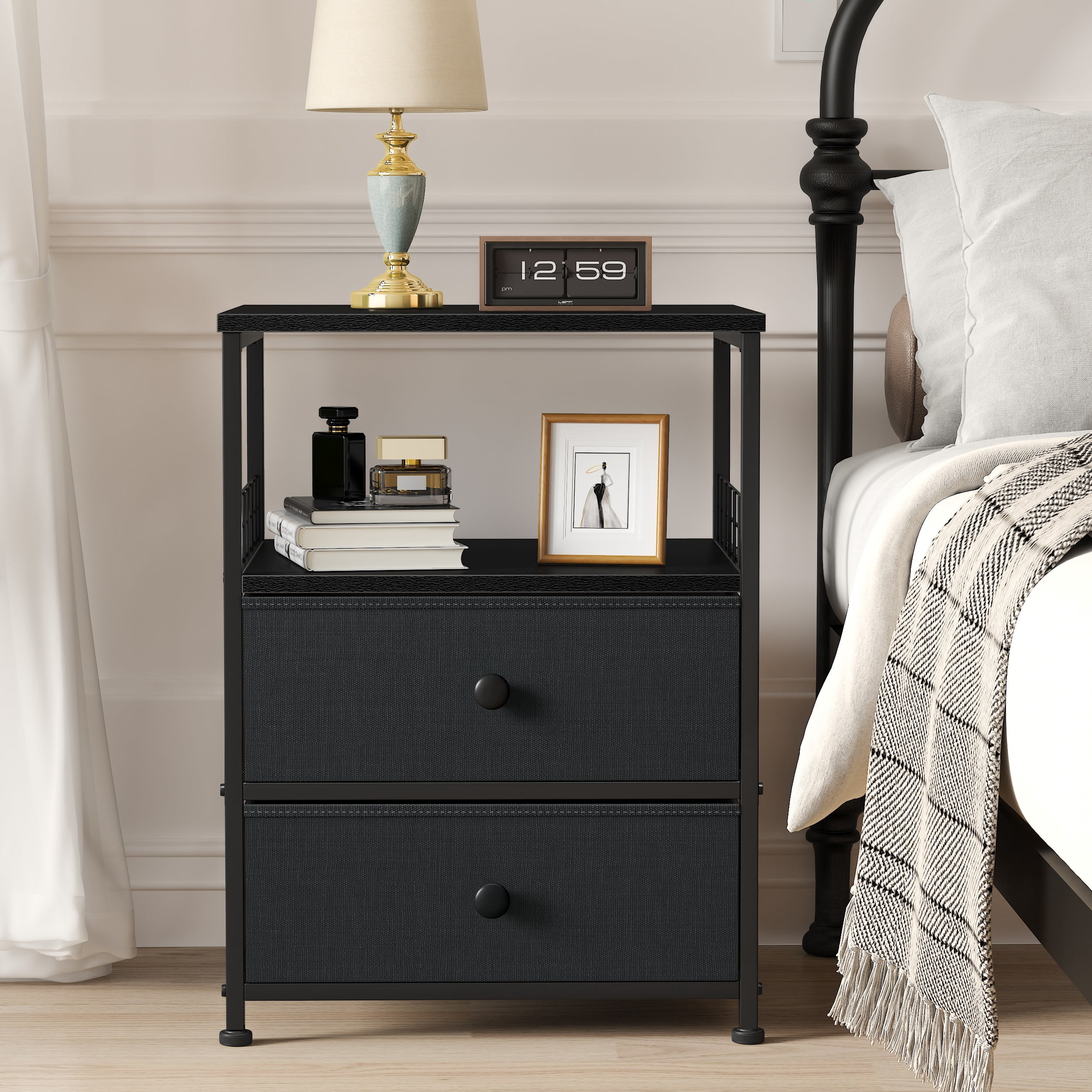 EnHomee End Table Metal Side Table Nightstands for Bedroom, Dark Grey Double