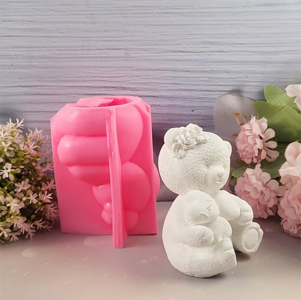 Aurgiarme Bear Figurine Candle Gypsum Mold Animal Aromatherapys Silicone Molds Desktops Ornament Mold Home Decoration Mold